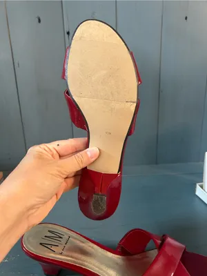 A/M by Eva Martino Red Patent Leather Crisscross Low Heel Mules | Size 9.5 thumbnail 7