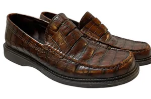 FRANCO SARTO Ladies' Brown Leather Crocodile Texture Loafer Shoe - Size 7.5 thumbnail 1