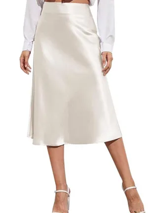 ZARA A-line Satin Off White Midi Skirt. Size S thumbnail 1