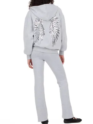 Forever 21 Sequin Angel Wings Grey Hooded Jacket thumbnail 3