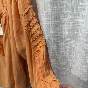 Anthropologie Peasant Blouse Crochet Trim Long Sleeve Boho Mango Top M thumbnail 3