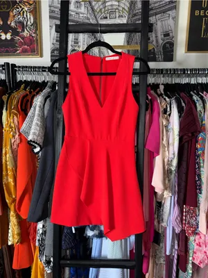 Alice + Olivia Callie Asymmetrical Drape Dress Cherry Red Sleeveless Mini 0 EUC thumbnail 2