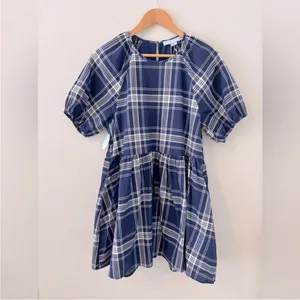 Hill House Norah Nap Navy Plaid Mini Dress Size Medium thumbnail 2