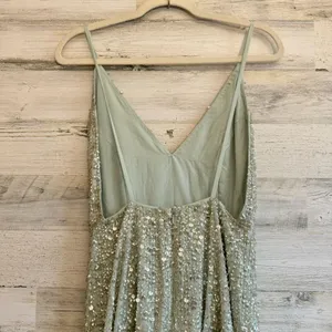 NWT ASOS Embellished Cami Midi Dress in Sage Green Sz4 A-line Fit & Flare Sequin thumbnail 10