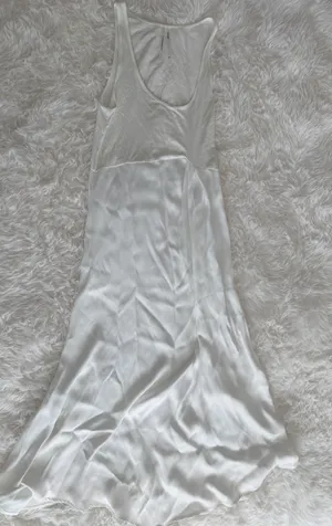 Anthropologie White Mixed Media Knit and Satin Tank Maxi Dress XS thumbnail 1