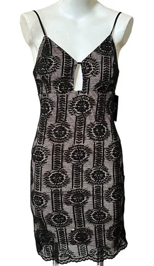Women's Black Lace Bodycon Dress Sleeveless V-Neck Party S thumbnail 1