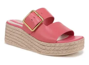 Franco Sarto Coral Pink Espadrille Wedge Slide with Gold Buckle thumbnail 1