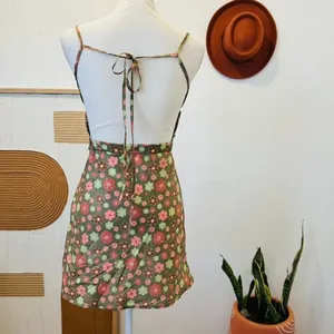 Verge Girl Green Hippie Retro Floral Silky Open Back Mini Dress NEW US Size 2 thumbnail 4