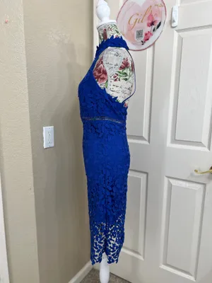 Bardot Gemma Cobalt Blue Lace Halter Midi Dress Size 6 thumbnail 5