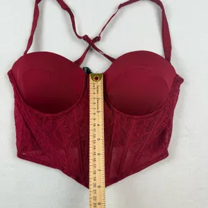 Windsor Lace‎ Corset Top Womens Small Burgundy Hook Eye Bustier Y2K thumbnail 4