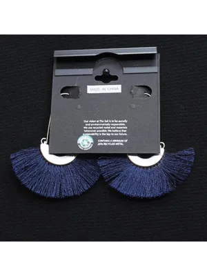 NWT The Sak Fashion Thread Fringe U Hoop Drop Earrings Blue / Silver Gray 2.5" thumbnail 2