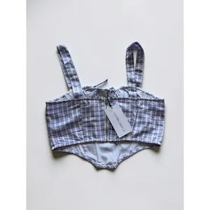 Cotton Candy LA Gingham Corset Top‎ Purple White Plaid Boned Crop Camisole Small thumbnail 2