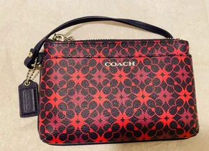 Coach wristlet wallet pouch with signature logo red dark blue thumbnail 1