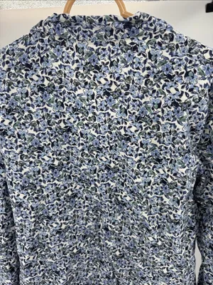 Garnet Hill Blue Green Floral Pajama set organic cotton long sleeve pants L/XL thumbnail 8