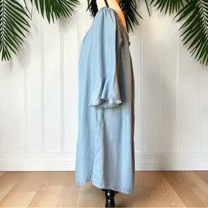 Forever 21+ Off-Shoulder Chambray Dress | Light Wash Denim Look | Size 1X | NWT thumbnail 6