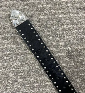 Western Leather Black Calf Hair Studded Rhinestone Embellished Statement Belt thumbnail 4