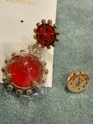 Tory Burch | Red/Orange Gold Plated Drop Logo Earrings thumbnail 4