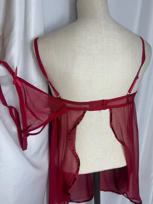 Betsey Johnson lingerie Y2K style babydoll 2 piece Red Satin Mesh Bow Small NWT thumbnail 4