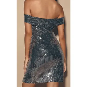 NWT Lulus SZ Small Once in a Lifetime Silver Sequin Off-the-Shoulder Mini Dress thumbnail 2