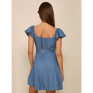 Lulus Sweetest Stance Blue Chambray Button-Front Mini Dress Size XS NWT Country thumbnail 2