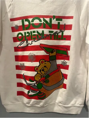 Vintage 80s Don't Open Till Christmas Bear Sweatshirt White Crewneck Graphic XL thumbnail 7