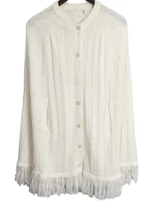 Vintage 60’s chunky knit sweater cape‎ poncho Light ivory thumbnail 1