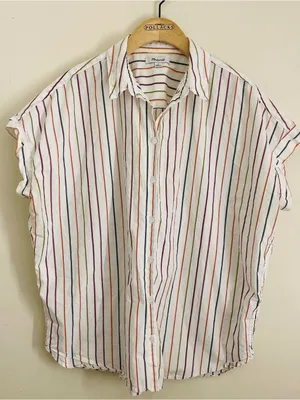 Madewell Central Shirt Oversized Button Front Top Multicolor Sadie Striped L thumbnail 4