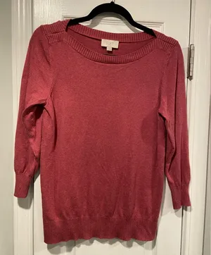 Loft Size M Burgundy Boat Neck 3/4 Sleeve Pullover Knit Top Split Hem Sweater thumbnail 1