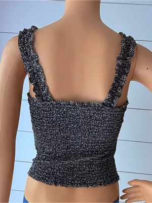 Abercrombie & Fitch Black and White Smocked Ruffle Strap Crop Tank Sz XS thumbnail 4