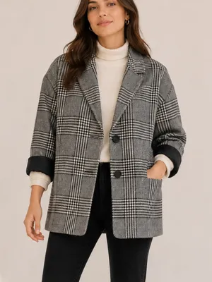 Madewell Dorset Tiarnan Glen Plaid Gray White Oversized Chic Blazer Jacket thumbnail 10