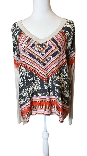 Cabi Boho Southwest Top Medium Silk Mixed Media‎ Kerchief Artsy Bohemian Casual thumbnail 1