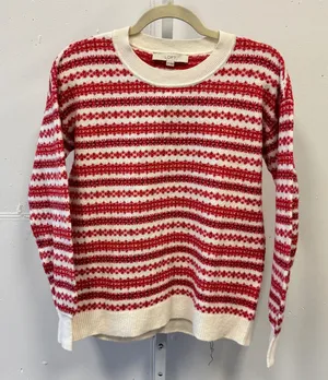 NWT LOFT‎ Women's Fair Isle Striped Crew Neck Sweater Red White XS S/766805 thumbnail 1