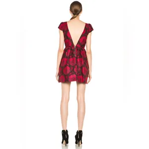 Alice & Olivia | "Nelly Puffed" Dress in Metallic Red, Size 0 thumbnail 3