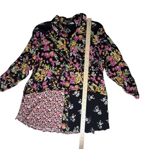 Calessa Floral Patchwork Button Down Shirt Large Multicolor Boho Maximalist Black thumbnail 10