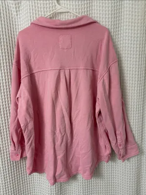 Aerie Lumber Jane Oversized Pink French Terry Shirt Button Down Womens Medium thumbnail 5