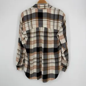 Anthropologie Pilcro Relaxed Long-Sleeve Checkered Shirt Small Brown Plaid Boho Casual Flannel thumbnail 7