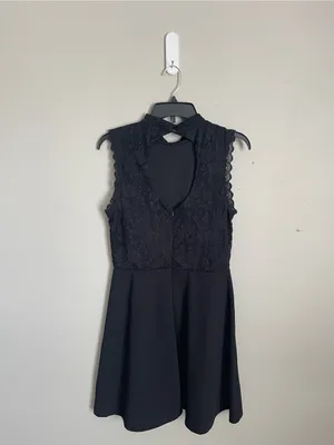 Lila Rose Sleeveless Black Lace Mock Neck Mini Dress Sz L thumbnail 4