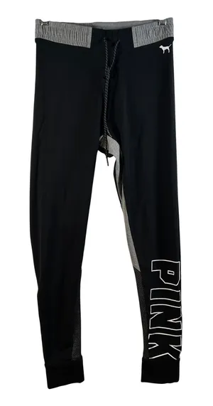 Victoria's‎ Secret PINK Yoga Leggings Black Grey Mesh Logo Waistband Size M thumbnail 1