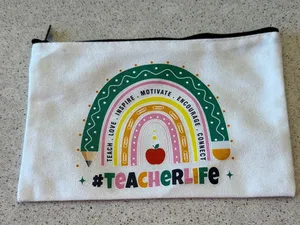 Colorful "Teacher Life" Canvas Pouch Teacher Themed Rainbow Image thumbnail 1