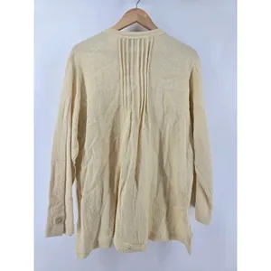 Toofan Cotton Cardigan Women Medium Yellow Pintuck Pleated Textured Button Front thumbnail 3