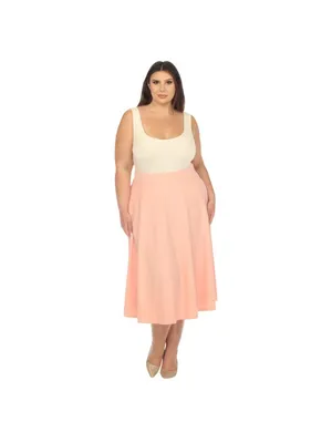 NWT White Mark Fit & Flare Midi Skirt with Pockets PS709 Peach Orange 2X thumbnail 5