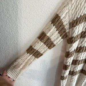 Pilcro by Anthropologie Womens Sweater Longline Ivory Beige Stripe Size XL thumbnail 6