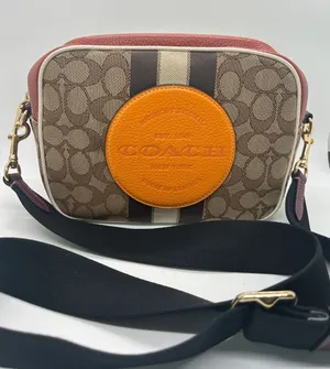 Coach Dempsey Camera Bag Brown Signature Jacquard Orange Logo Patch and Stripes thumbnail 1