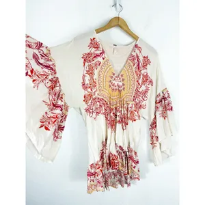 Free People Sunset Dreams Printed Tunic Size XS Ruffle Sleeve Bohemian Relaxed thumbnail 13