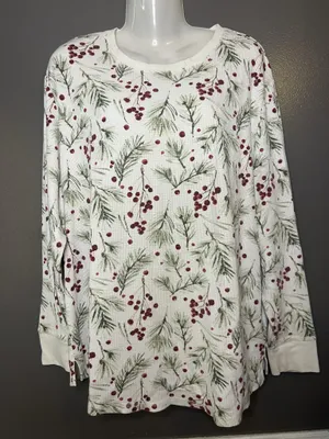 Stars Above Pajama Set Womens XXL White Berry Christmas Thermal Top Pants Lounge thumbnail 2