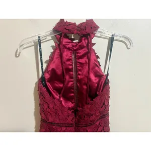Bardot Gemma Burgundy Lace Halter Midi Dress XS 4 NWT $119 Open Back thumbnail 11