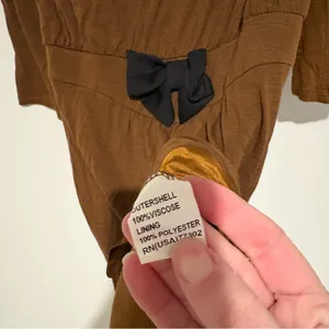 Zara 3/4 Sleeve V Neck‎ Ruffle Dress Black Bow brown size small thumbnail 3