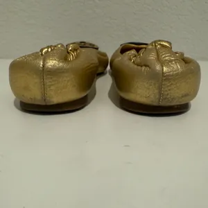 Tory Burch Reva Gold Metallic Ballet Flats Grained Leather Logo Size 7 Y2K thumbnail 6