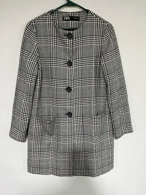 Zara Black & White Plaid Long Coat - Classic Women's Jacket Fall thumbnail 6
