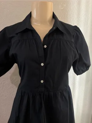 Abercrombie & fitch Black Button-Front Tiered Smock Dress Puff Short Sleeve Coll thumbnail 7